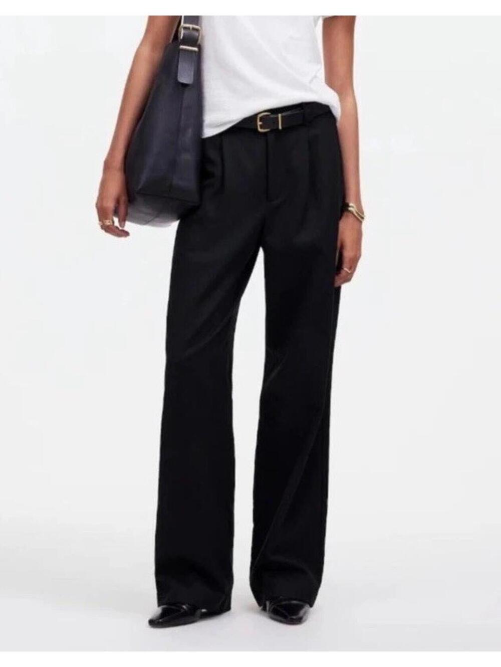 Madewell Slouchy Straight Pants Women's Size 12 Black Trousers Relaxed NWT